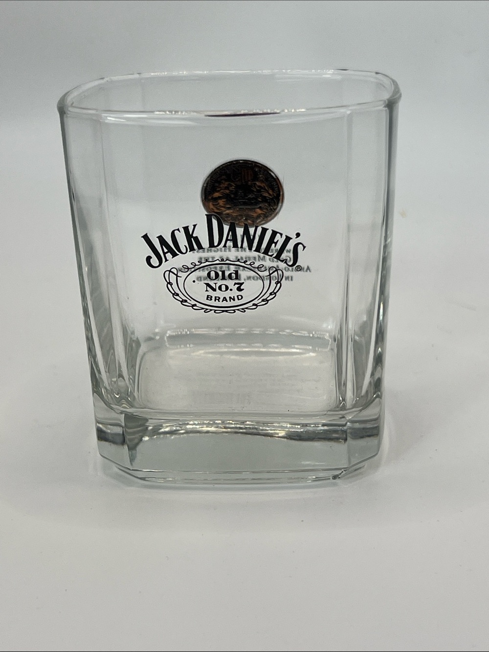 Jack Daniels Clear Glass Square Whiskey Tumbler with Black Logo